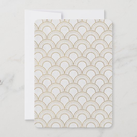 White Great Gatsby Art Deco Gold Engagement Party Kaart (Achterkant)