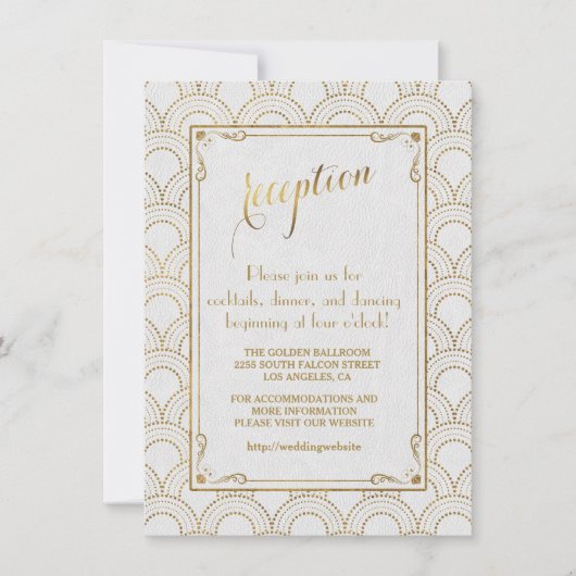 White Great Gatsby Art Deco Gold Reception Kaart (Voorkant)