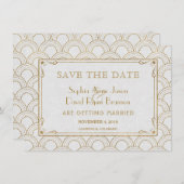White Great Gatsby Art Deco Gold Save the Date (Voorkant / Achterkant)