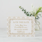 White Great Gatsby Art Deco Gold Save the Date (Staand voorkant)