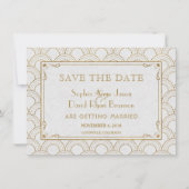 White Great Gatsby Art Deco Gold Save the Date (Voorkant)