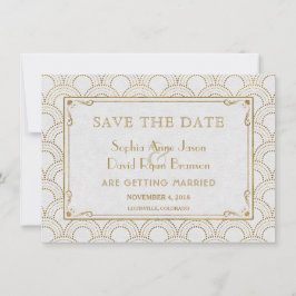 White Great Gatsby Art Deco Gold Save the Date