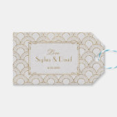 White Great Gatsby Art Deco Gold Wedding Cadeaulabel (Voorkant (Horizontaal))