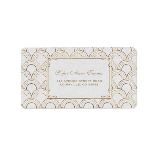 White Great Gatsby Art Deco Gold Wedding Etiket (Voorkant)