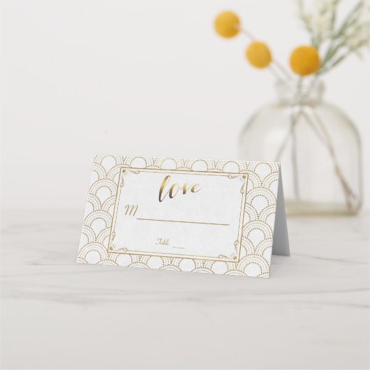 White Great Gatsby Art Deco Gold Wedding Plaatskaartje (Achterkant)
