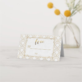 White Great Gatsby Art Deco Gold Wedding Plaatskaartje