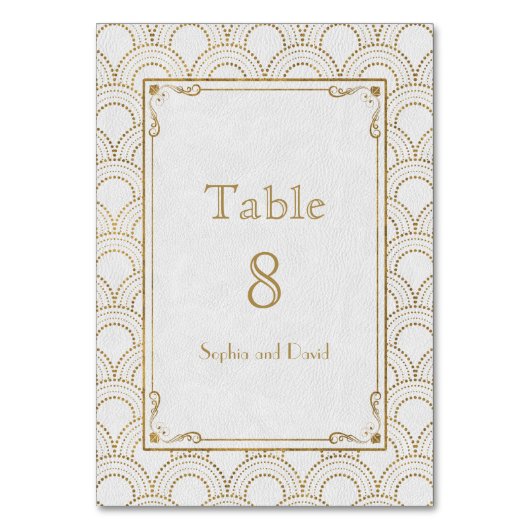 White Great Gatsby Gold Art Deco TABLE NUMMER Kaart (Voorkant)