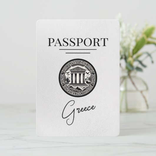 White Greece Passport Save the Date Kaart (Staand voorkant)