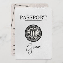 White Greece Passport Save the Date Kaart