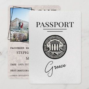 White Greece Passport Save the Date Kaart