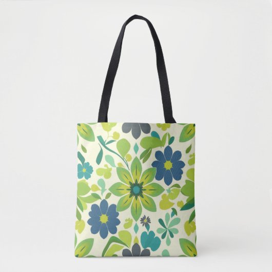 White Green and Blue Floral Tote Bag (Voorkant)