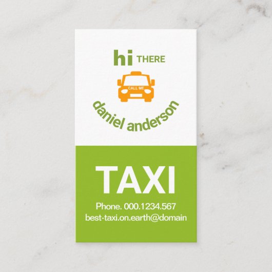 White Green Box glimlachend Taxi Face Cab Driver Visitekaartje (Voorkant)