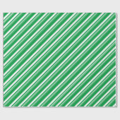 White Green Candy Cane Stripe Vakantie Cadeaupapier (Vlak)