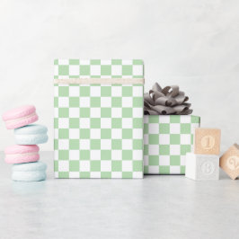 White & Green Checkerboard Wrapping Paper Roll Cadeaupapier