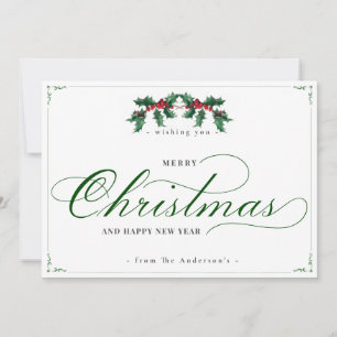 White Green Classic Merry-kerstkaart - nieuwjaarsk