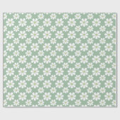 White Green Daisy Pattern  Cadeaupapier (Vlak)