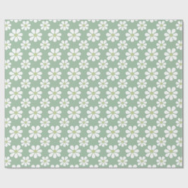 White Green Daisy Pattern Cadeaupapier