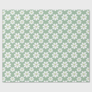 White Green Daisy Pattern Cadeaupapier