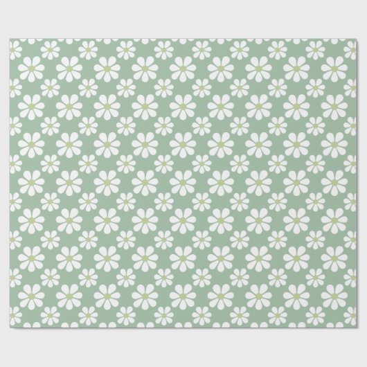 White Green Daisy Pattern Cadeaupapier (Vlak)