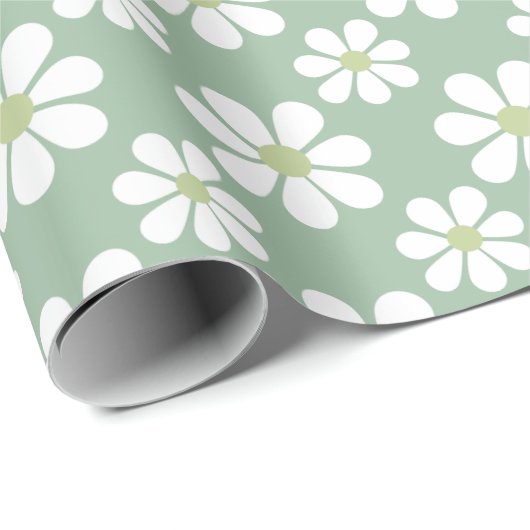 White Green Daisy Pattern Cadeaupapier (Rol Hoek)