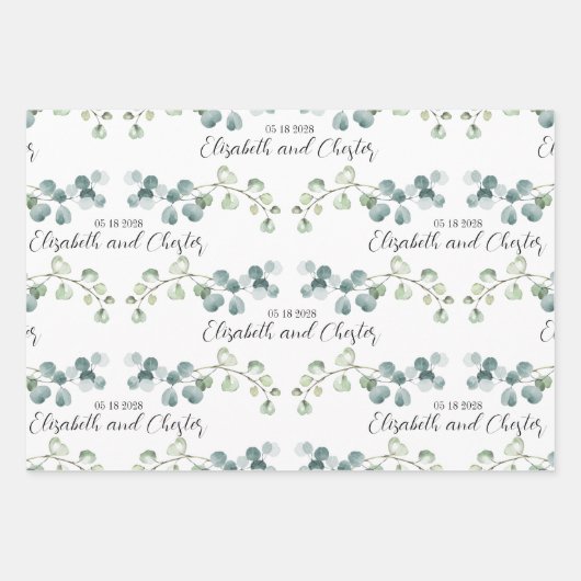 White & Green Eucalyptus Sprigs Wedding Branding Inpakpapier Vel (Voorkant 3)