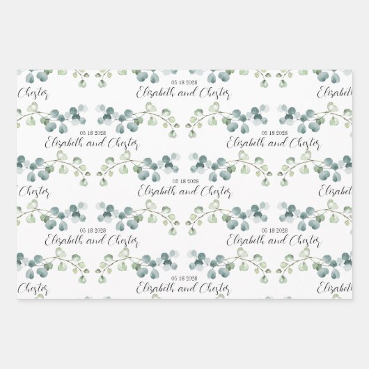 White & Green Eucalyptus Sprigs Wedding Branding Inpakpapier Vel (Voorkant)
