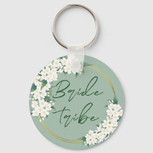 White Green Floral Bride Tribe Wedding Favor Sleutelhanger