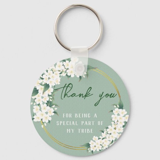 White Green Floral Bride Tribe Wedding Favor Sleutelhanger (Achterkant)