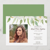 White & Green Floral Celebration of Life Funeral Bedankkaart (Voorkant / Achterkant)