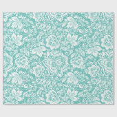 White & Green Floral DamasPattern Cadeaupapier (Vlak)