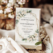 White Green Floral Gold Geometric Wedding Kaart