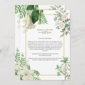 White Green Floral Gold Wedding Itinerary Programm Programmakaart (Voorkant / Achterkant)