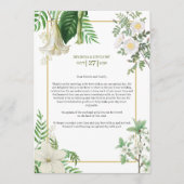 White Green Floral Gold Wedding Itinerary Programm Programmakaart (Voorkant)