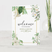White Green Floral Gold Wedding Order of Service Programma (Voorkant)