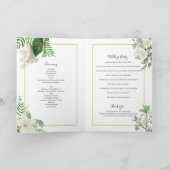 White Green Floral Gold Wedding Order of Service Programma (Binnen)