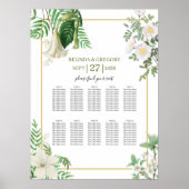 White Green Floral Gold Wedding Seating Chart Poster (Voorkant)