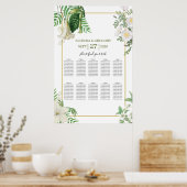 White Green Floral Gold Wedding Seating Chart Poster (Keuken)