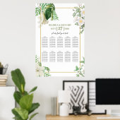 White Green Floral Gold Wedding Seating Chart Poster (Thuiskantoor)