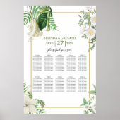 White Green Floral Gold Wedding Seating Chart Poster (Voorkant)