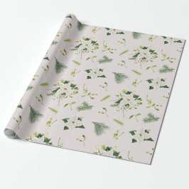 White Green Floral Illustrated Christmas Cadeaupapier