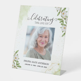 White & Green Floral Memorial Funeral Reclamebord Met Voetstuk