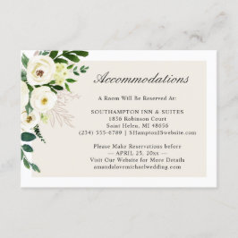 White Green Floral Wedding Accommodations Informatiekaartje