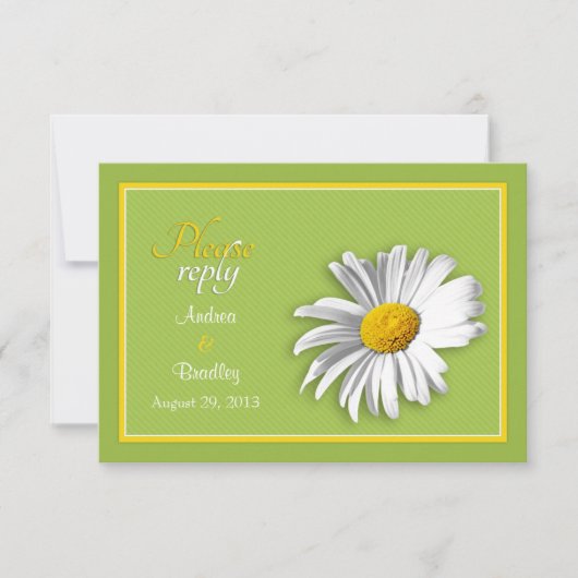 White Green Gold Daisy Wedding RSVP Reply Kaart (Voorkant)