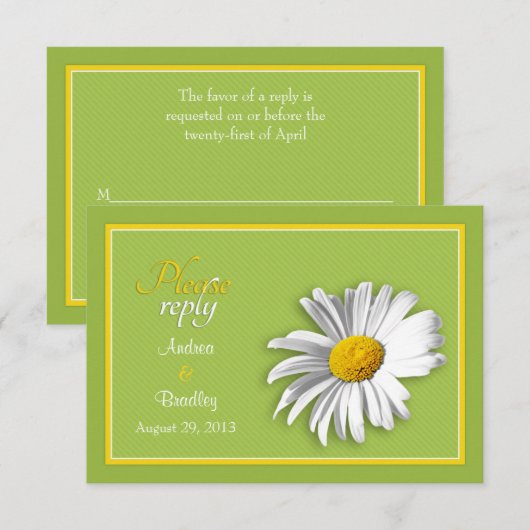 White Green Gold Daisy Wedding RSVP Reply Kaart (Voorkant / Achterkant)