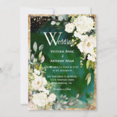 White Green Gold Rustic Floral Wedding Invitation Kaart (Voorkant)