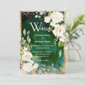 White Green Gold Rustic Floral Wedding Invitation Kaart (Staand voorkant)