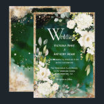 White Green Gold Rustic Floral Wedding Invitation Kaart<br><div class="desc">Prachtige witte florale spray van hydrangea en rozen met groene,  eucalyptus en  goudaccenten. Mooie  rustige achtergrond. Dit is zo'n mooie uitnodiging. Prachtig en perfect voor elk seizoen en je speciale evenement.</div>