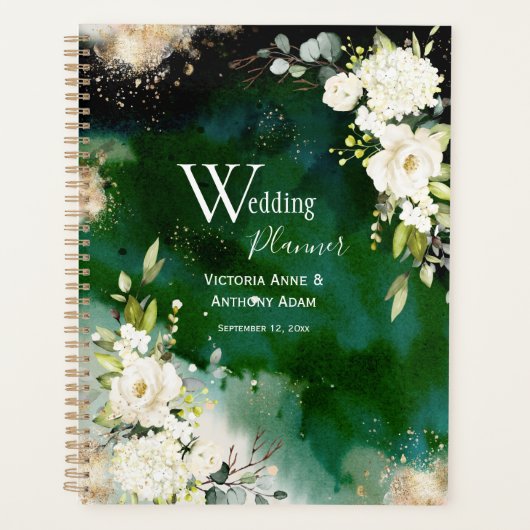 White Green Gold Rustic Floral Wedding Planner (Voorkant)