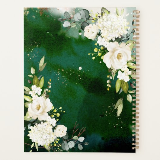 White Green Gold Rustic Floral Wedding Planner (Achterkant)