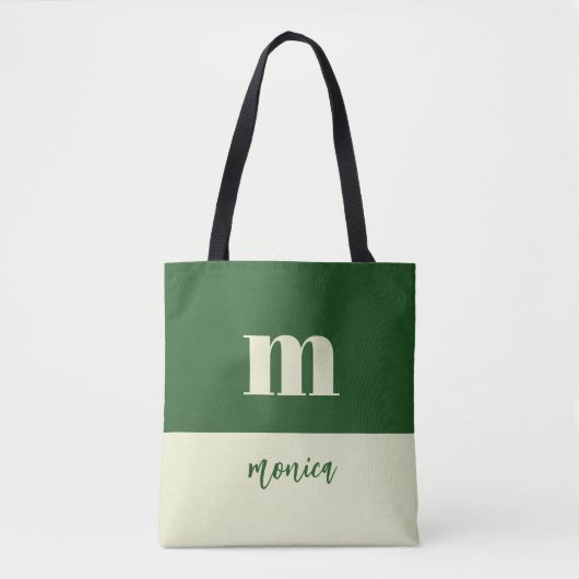 White & green initial personalized tote bag (Voorkant)
